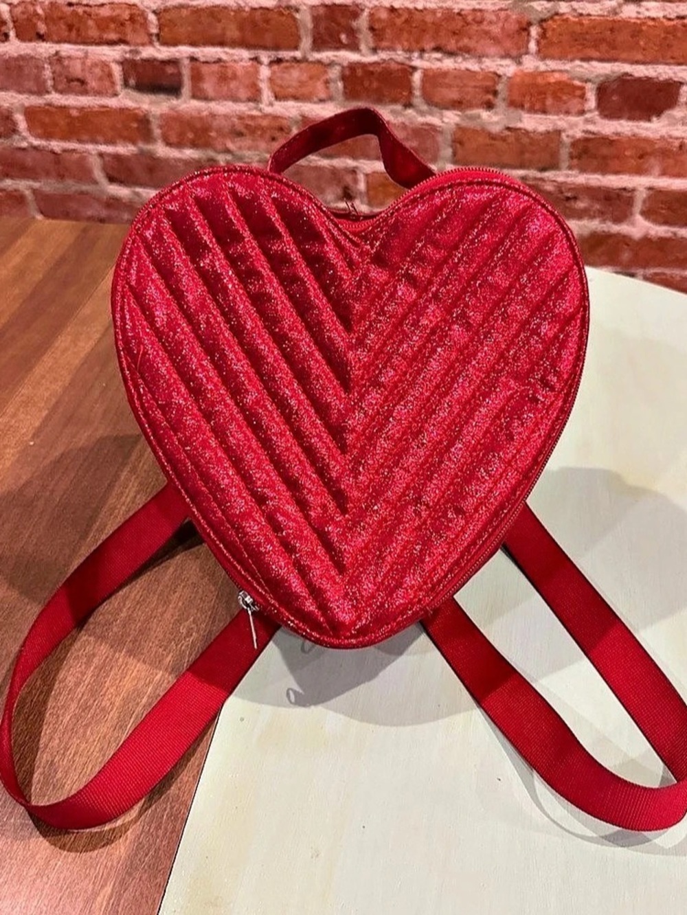 Cat & Jack Metallic Heart Glitter Backpack, Red